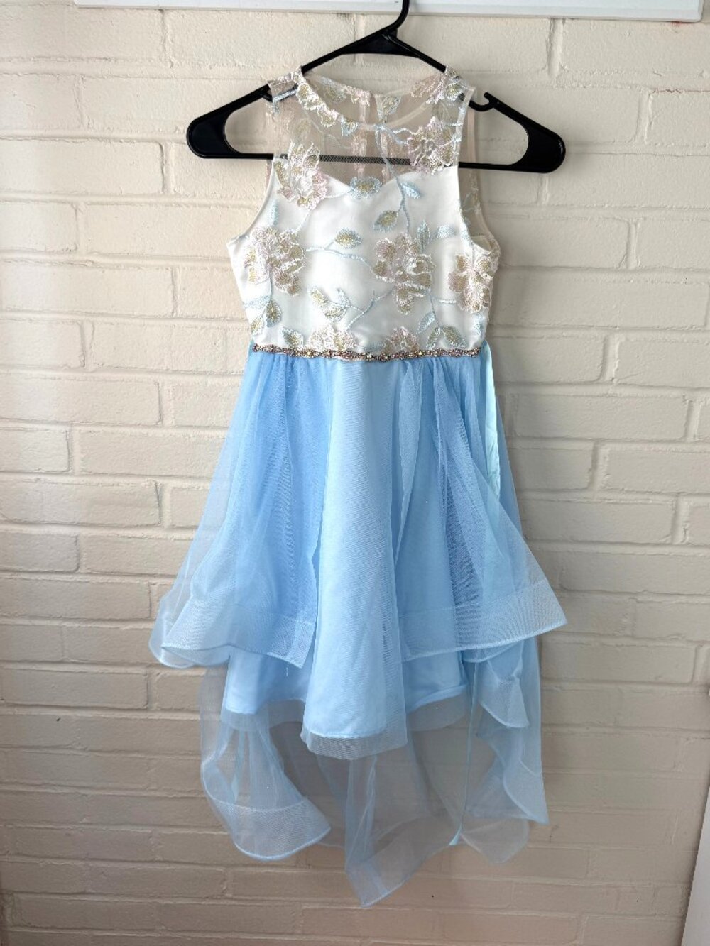 Rare Editions | Girls Blue Floral Embroidered Hi-Low Formal Dress | Size 8